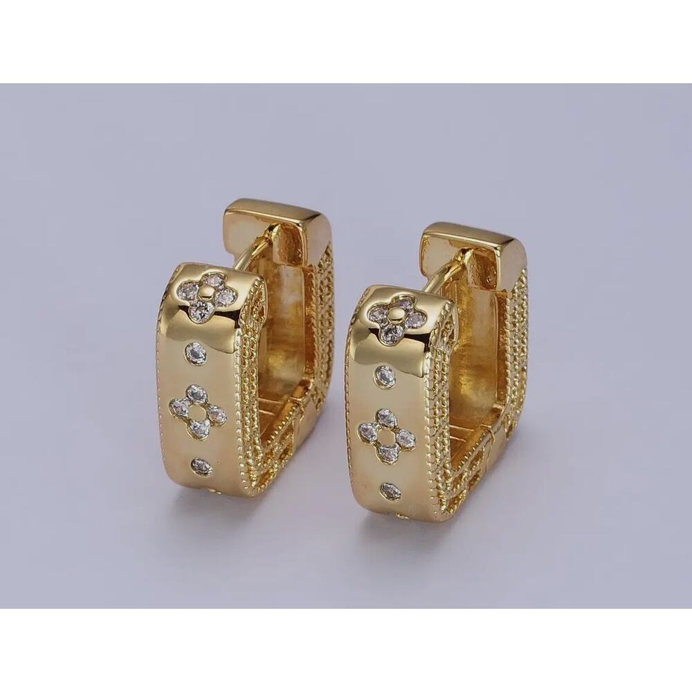 Aim Gold Floral CZ Huggie Earrings